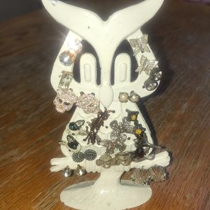 Vintage owl earring tree with earrings